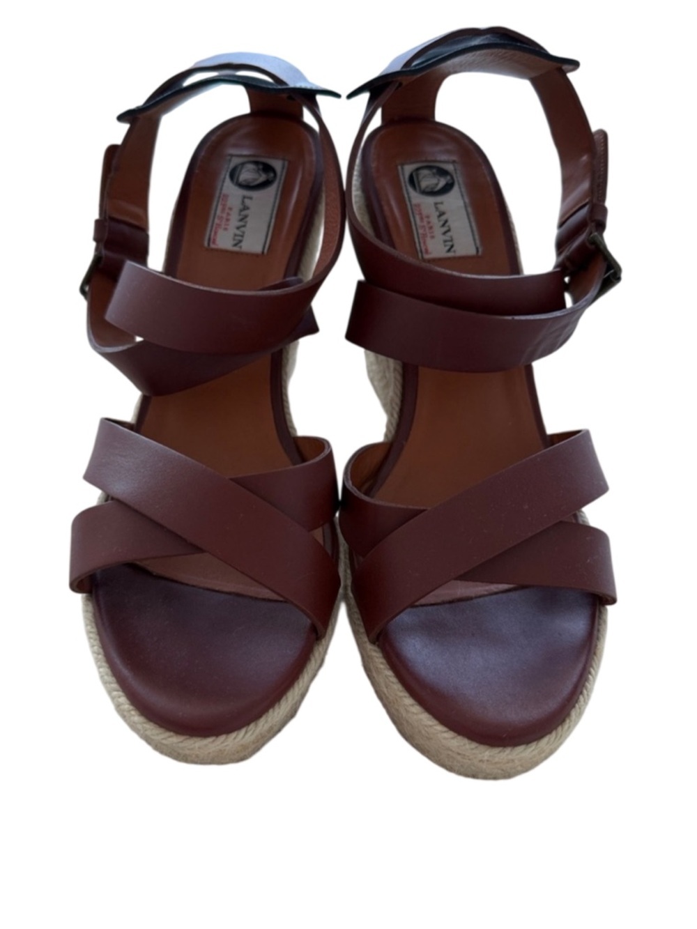 Lanvin Espadrille Crisscross Sandals Wedge Platform Brown Used Once